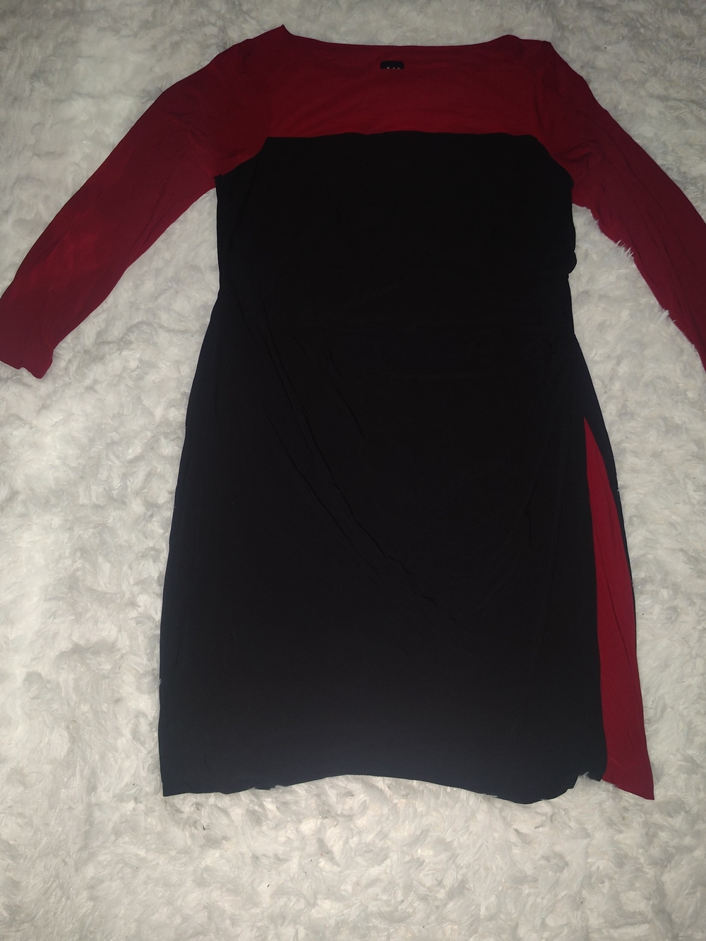 Anne Klein Red and Black Long Sleeve Two-Tone Dress